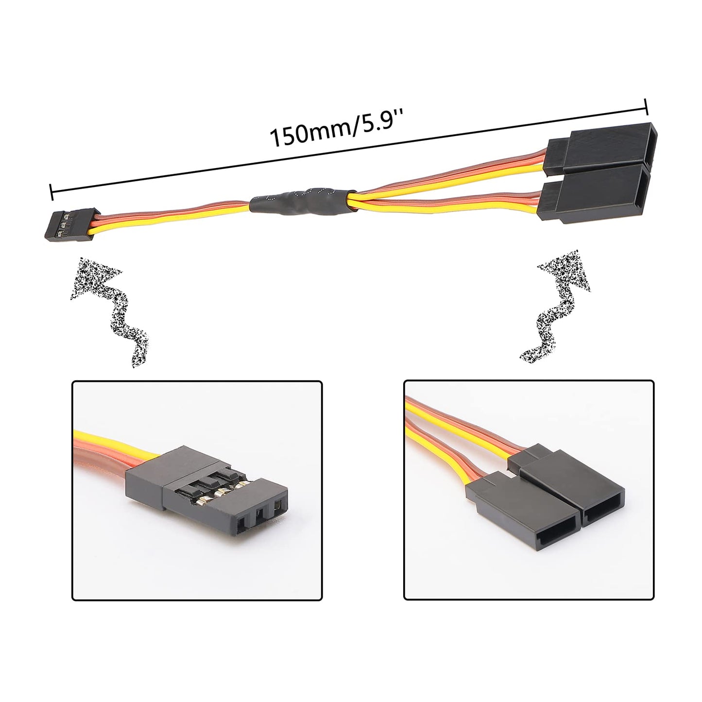 Rowiz 15cm RC Servo 1 to 2 Y Cables Male to Female Extension Lead Wire Cable for KK MWC Eagle Control Board Pack of 5 Set