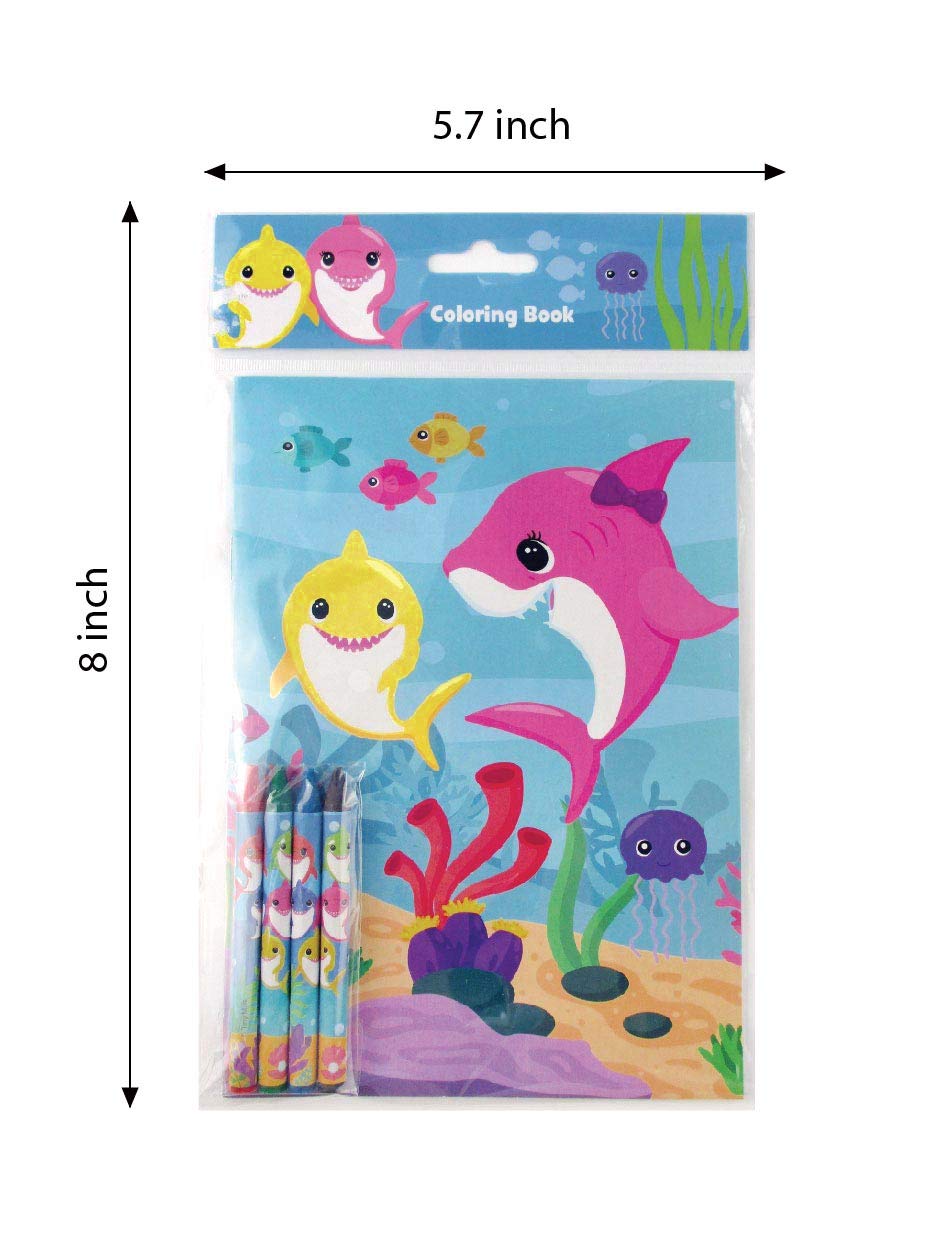TINYMILLS Shark Family Coloring Book Set with 12 Coloring Books and 48 Crayons Shark Family Birthday Party Supplies Favor Bag Fi