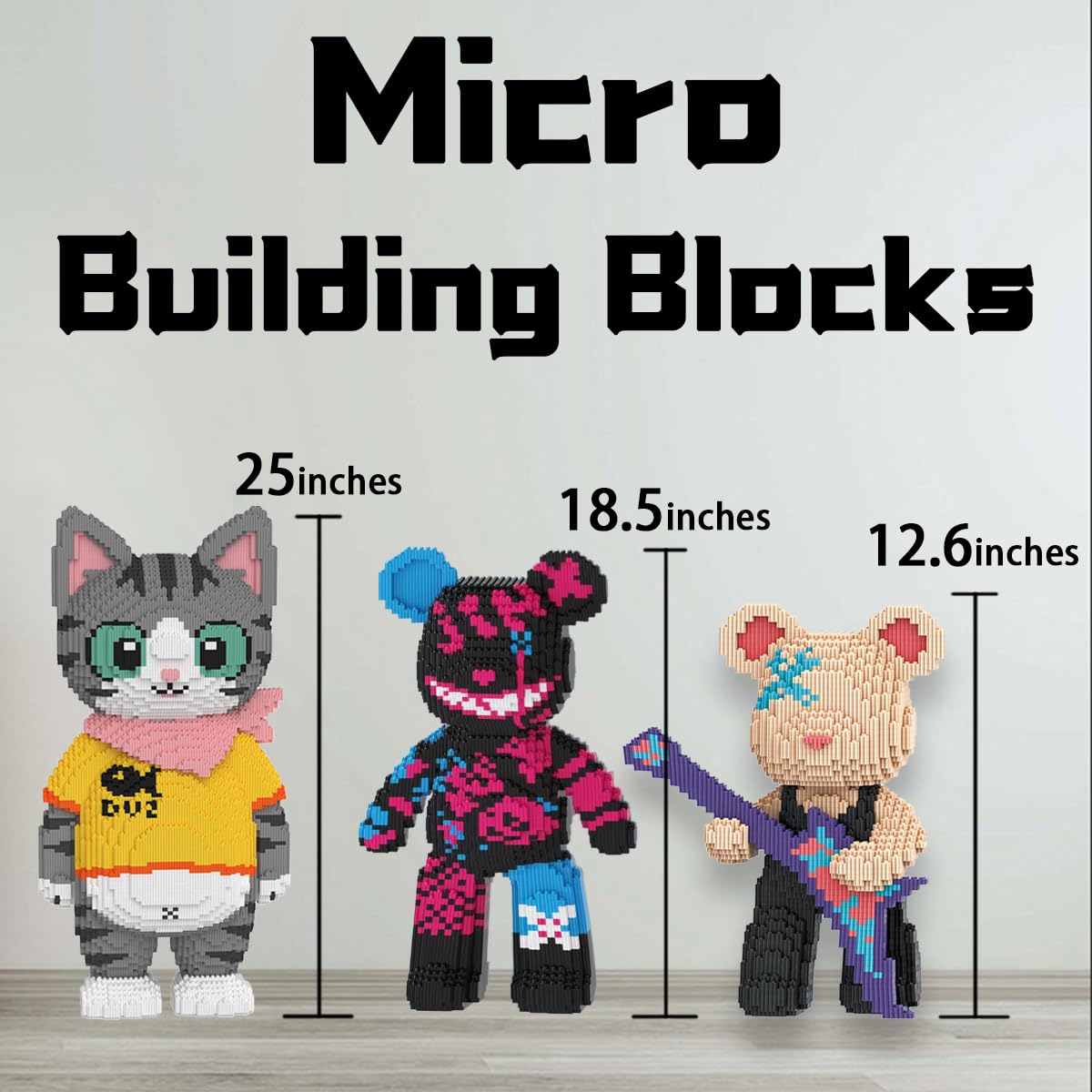 VIIOVOIIV Smile Graffiti Teddy Bear Building Blocks Set, 18.5" Multicolor, Plastic, Model LHT22, Gift for Adults