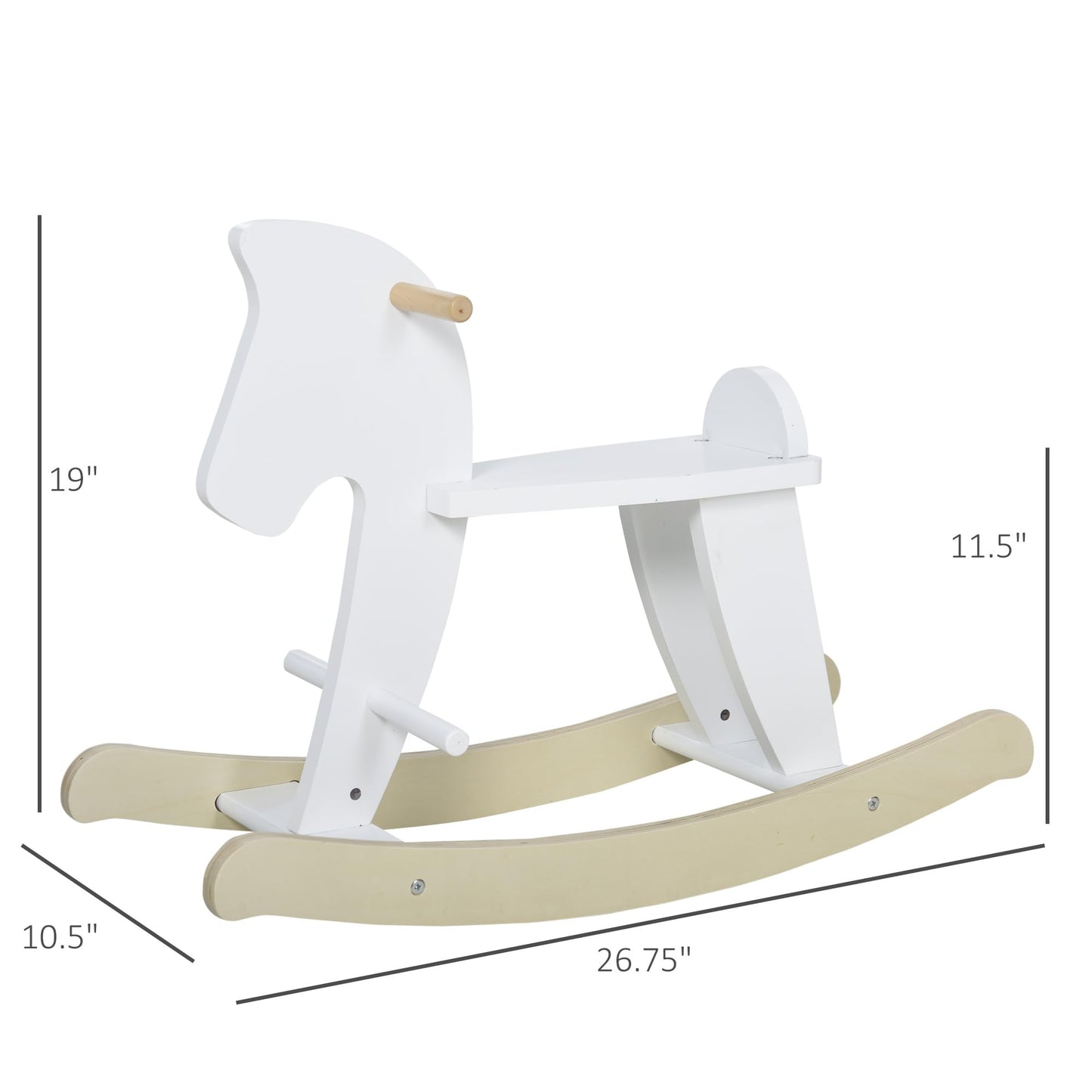 Qaba Wooden Rocking Horse Toddler Baby Ride-On Toys For Kids 1-3 Years With Classic Design & Solid Workmanship, White