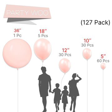 Partywoo Pale Pink Balloons, 127 Pcs Pink Balloons Different Sizes Pack Of 36 Inch 18 Inch 12 Inch 10 Inch 5 Inch Pink Balloons For Balloon Garland Or Balloon Arch As Party Decorations, Pink-Q01