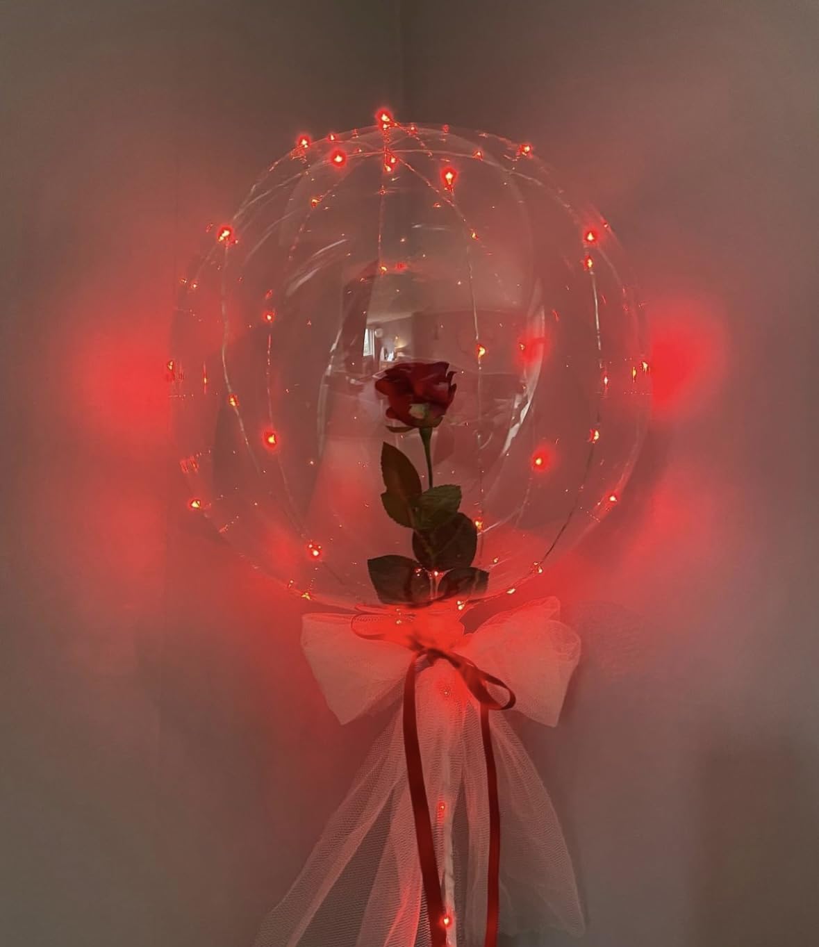 Red Led Balloons 6Set Light Up Balloons Clear Bobo Balloons With String Lights For Party, Birthday, Anniversary, Wedding (Red)