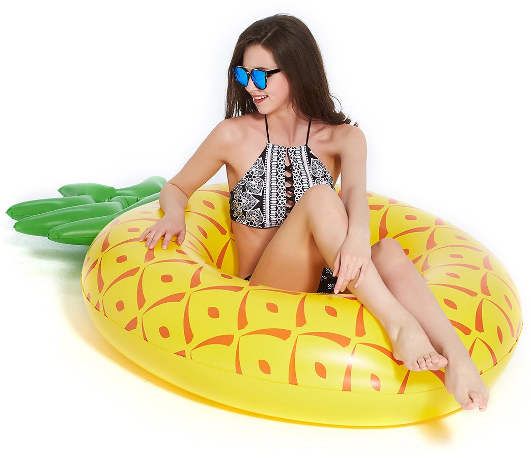 Luxy Float Giant Inflatable Pineapple Pool Float - Large Yellow PVC, Model TY15129815 for Adults & Kids