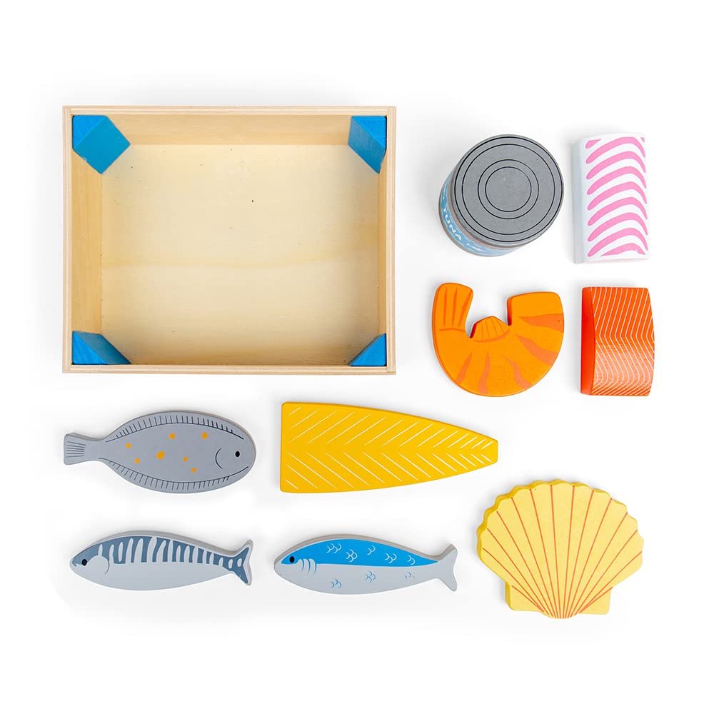 Bigjigs Toys Wooden Seafood Crate - Play Food and Role Play Toys