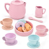 Lorfancy 20 Pcs Silicone Tea Party Set for Little Girls Kids Toddlers Tea Set with Tea Pot Cups Food Pretend Play Kitchen Access