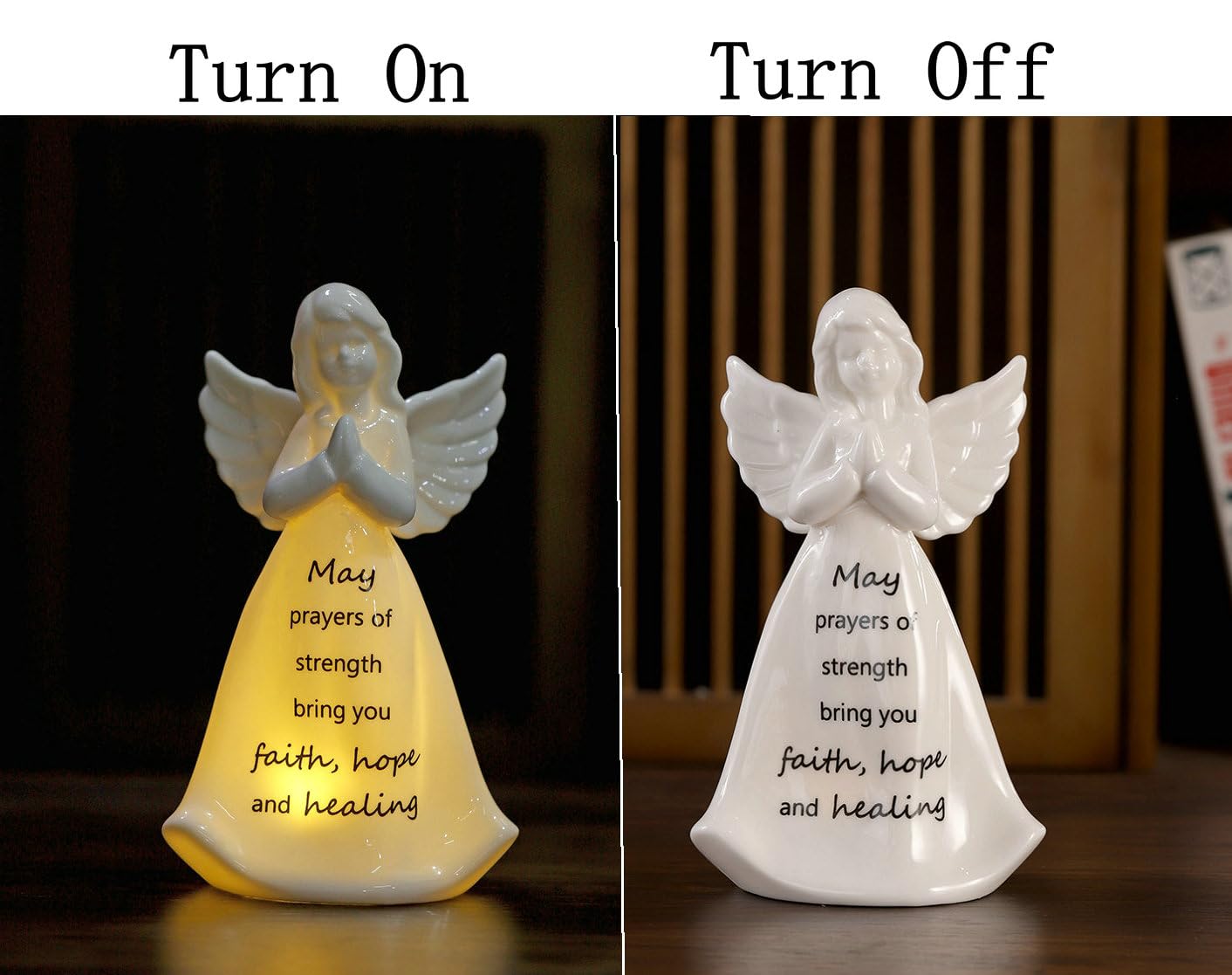 Adavas.Y&G Ceramic Praying Angel Figurine Best Gift For Loved Ones Healing Angel Night Light 7' H