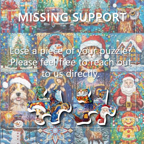Stained Glass Christmas Puzzles for Adults 1000 Pieces,Christmas Jigsaw Puzzle Collection Features Santa Claus Dog Cat Snowman,