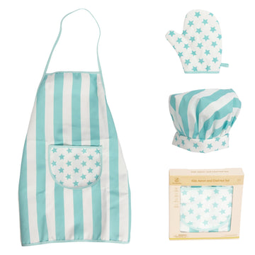 WoodenEdu Kid Apron and Chef Hat Set, 3 Pcs Children Cooking Baking Set Kits Role Play Chef Toy Kid Cooking Gift for Girls Boys