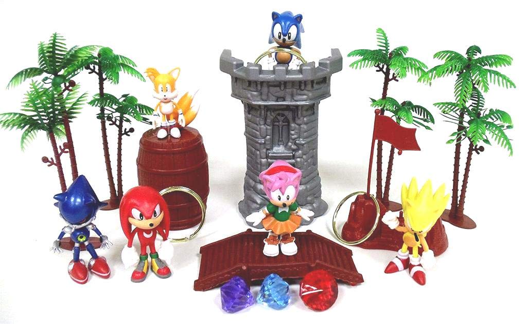 Sonic 18 Piece Play Set Featuring Random Sonic Figures And Accessories - May Include Super Sonic, Amy Rose, Miles, Tails Prower,