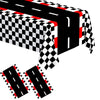 Wnink 2 Pcs Racing Car Theme Tablecloths Car Disposable Plastic Tablecloths Black Checkered Flag Table Covers Racetrack Rectangu