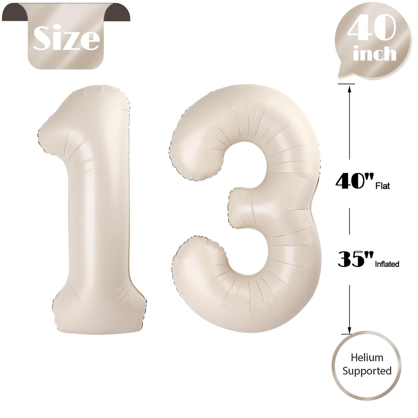 13 Balloon Number, Cream White Number 13Th 31Th Birthday Balloons 40 Inch, 13 Or 31 Years Old Cream White Birthday Decorations F