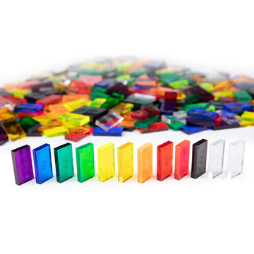 Bulk Dominoes Plastic Bulk 100pcs - Building and Stacking and Chain Reaction Toppling STEAM Toy Blocks for Kids (Clear Mix)