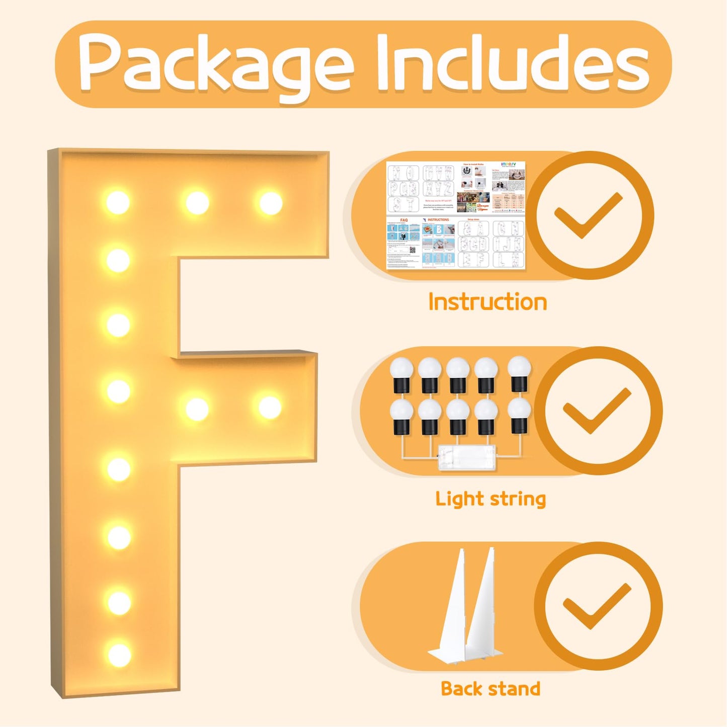 Imprsv 4Ft Marquee Light Up Letters F, Large Light Up Letters For Baby Shower Anniversary Wedding Room Decor, Letters With Light
