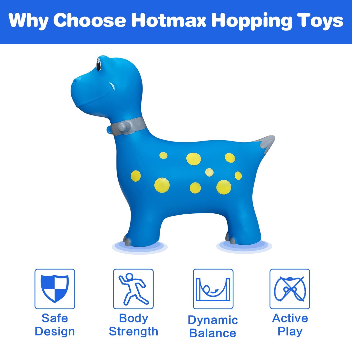 Hotmax Bouncy Horse, Dinosaur Hopper Toys For Kids, Inflatable Ride On Bouncy Animals Toys For Toddlers, Jumping Horse For Baby Birthday Gift For Boy Or Girl 18 Months 2-4 Year Old (Blue)