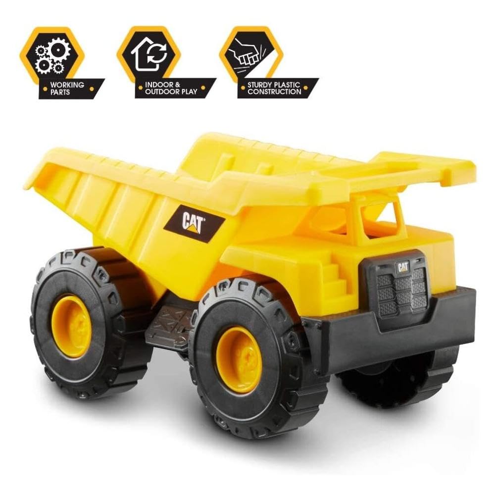 CAT Construction Toys, CAT Dump Truck Toy Construction Vehicle - 10'' Plastic Action Vehicle with Articulated Buckets for Indoor