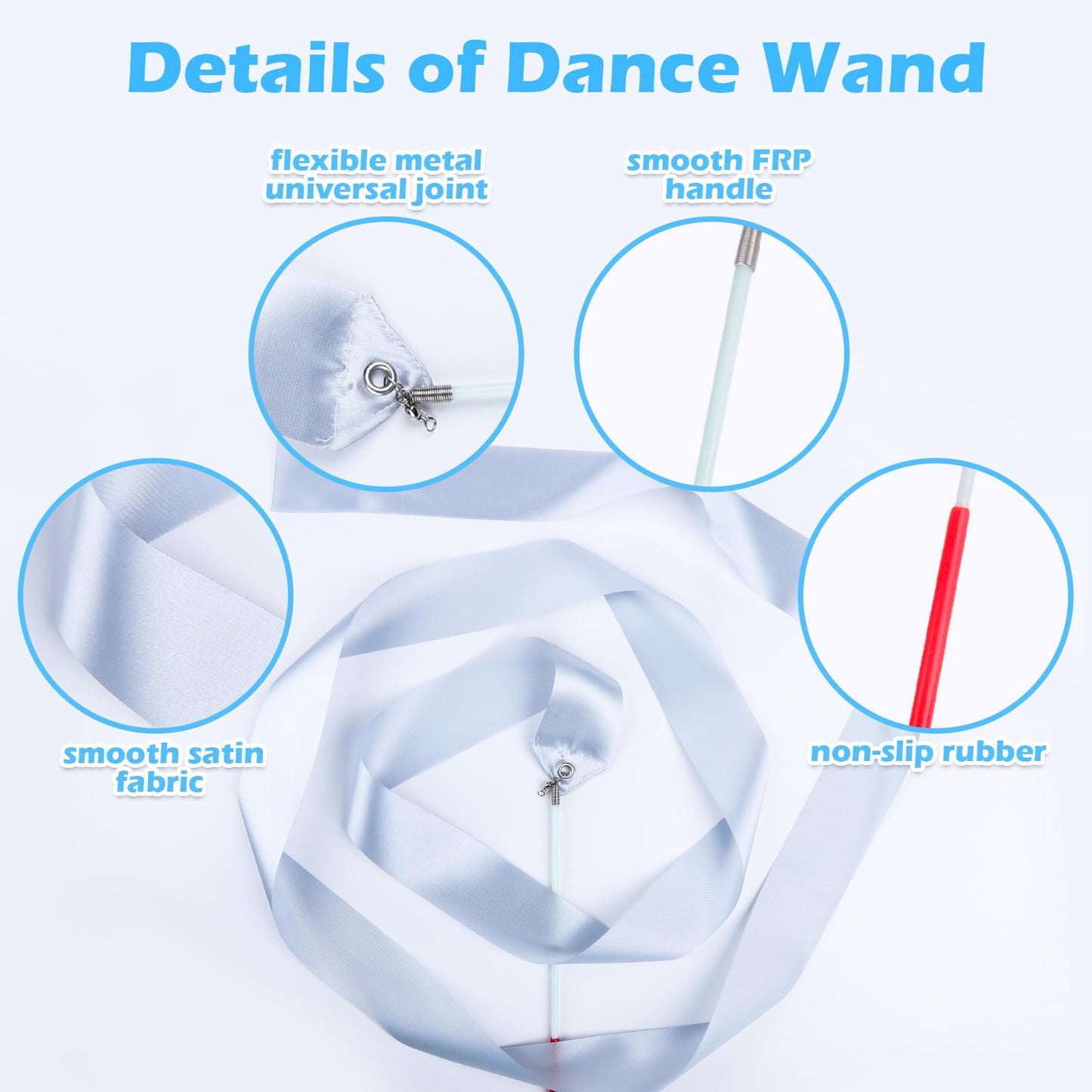 Hiunicorn 12Pcs Silver Dance Wands Ribbons Streamer For Kids Praise Streamer Circus Carnival Rhythmic Gymnastics Ballet Birthday Party, Ribbon Baton Twirling Sticks Silks Streamers Wands