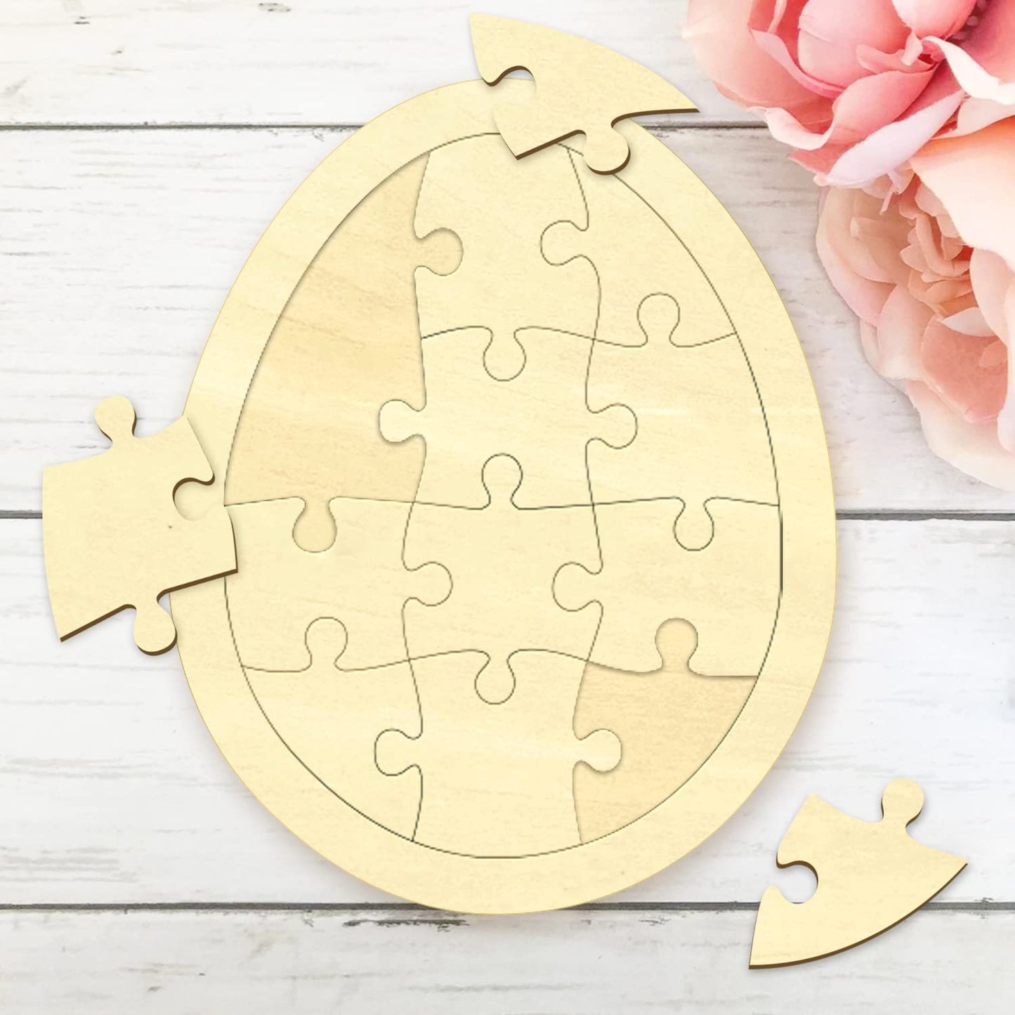 Easter Egg Blank Puzzle With 12 Pieces To Draw On Pack Of 2, Each Piece Is Unique, Blank Wooden Jigsaw Puzzles With Tray For Cra