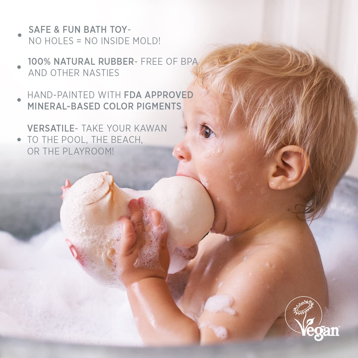 Hevea Kawan Mini Rubber Duck - 100% Natural Rubber Baby Bath Toy - Eco Friendly, Perfect For Playing, Teething, And Bathing - Mold Free Bath Toys - Eggnog