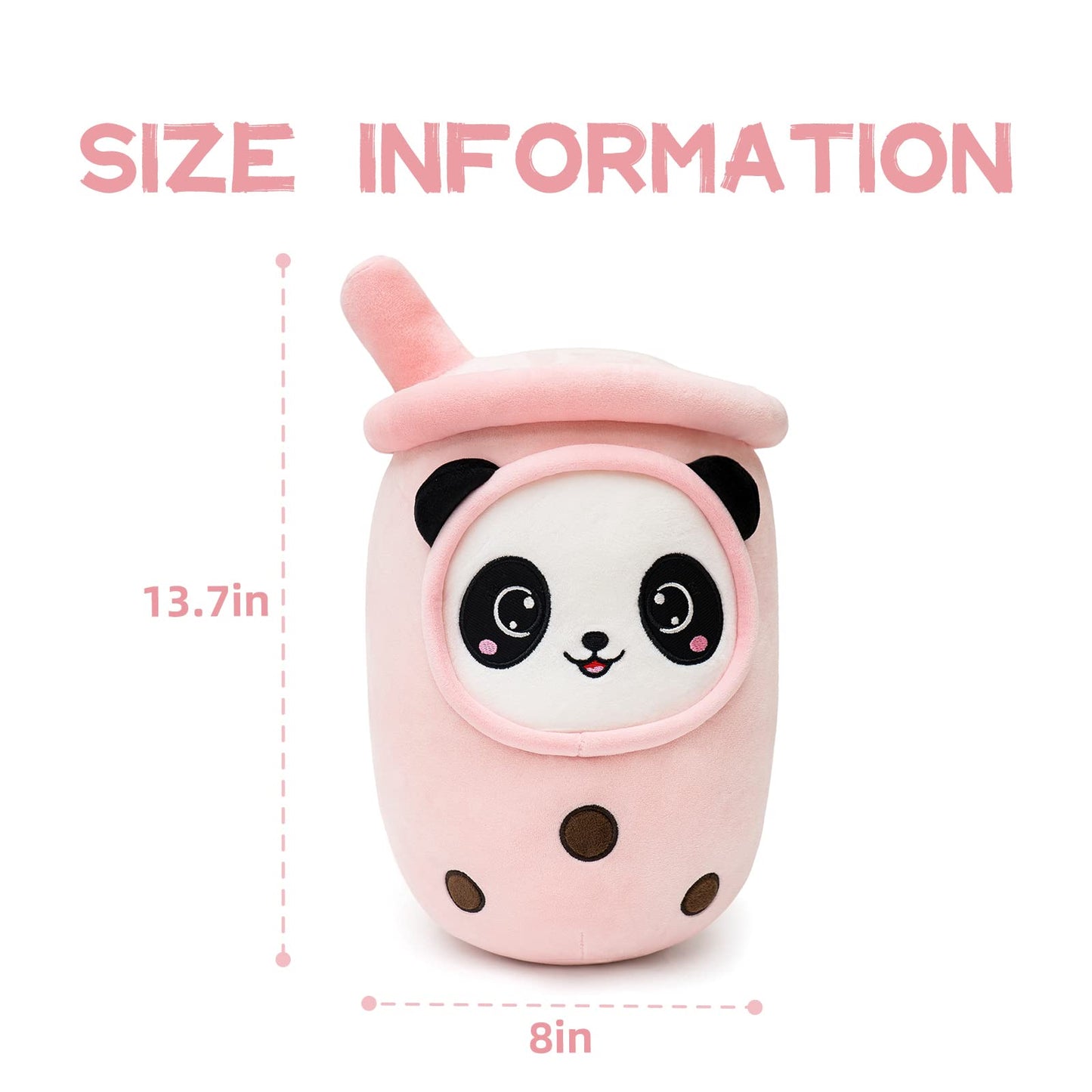Niuniu Daddy Boba Plushies With Panda Face-13.7Inches Large Pink Cream Bubble Tea With Straw Stuffed Animals-Soft Kawaii Milk Te