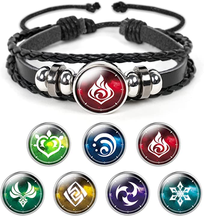 Genshin Impact Bracelet, Anime Luminous Bracelet for Teenager, Fortunate Wristband with 7 pcs Elements Replacement - Fire, Ice,