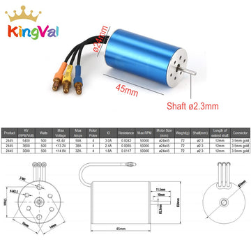 KingVal Replacement 2445 5400KV Sensorless Brushless Motor Shaft Diameter 2.3mm with 35A Brushless ESC Combo Compatible with 1/1