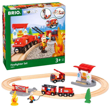 BRIO 33815 Rescue Firefighter Set - 18 Piece Wooden Train Toy with Fire Truck, Oil Pastel - Ideal for Toddlers Aged 3 and Up