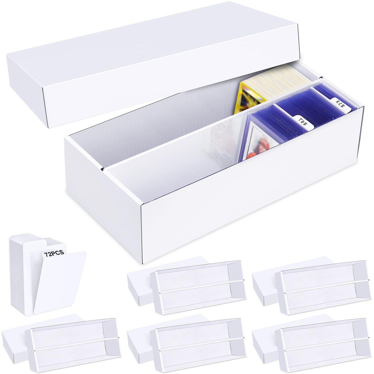 Leyzan Trading Card Storage Box 6 Pack-1600 Count Cardboard Organizer With Dividers For Mtg, Tcg, Sports, Toploader