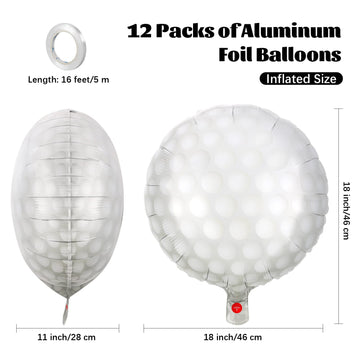 Durony 12 Pieces 18 Inches Golf Balloons Golf Themed Party Decorations Foil Mylar Golf Ball Balloons For Birthday Sports Graduat