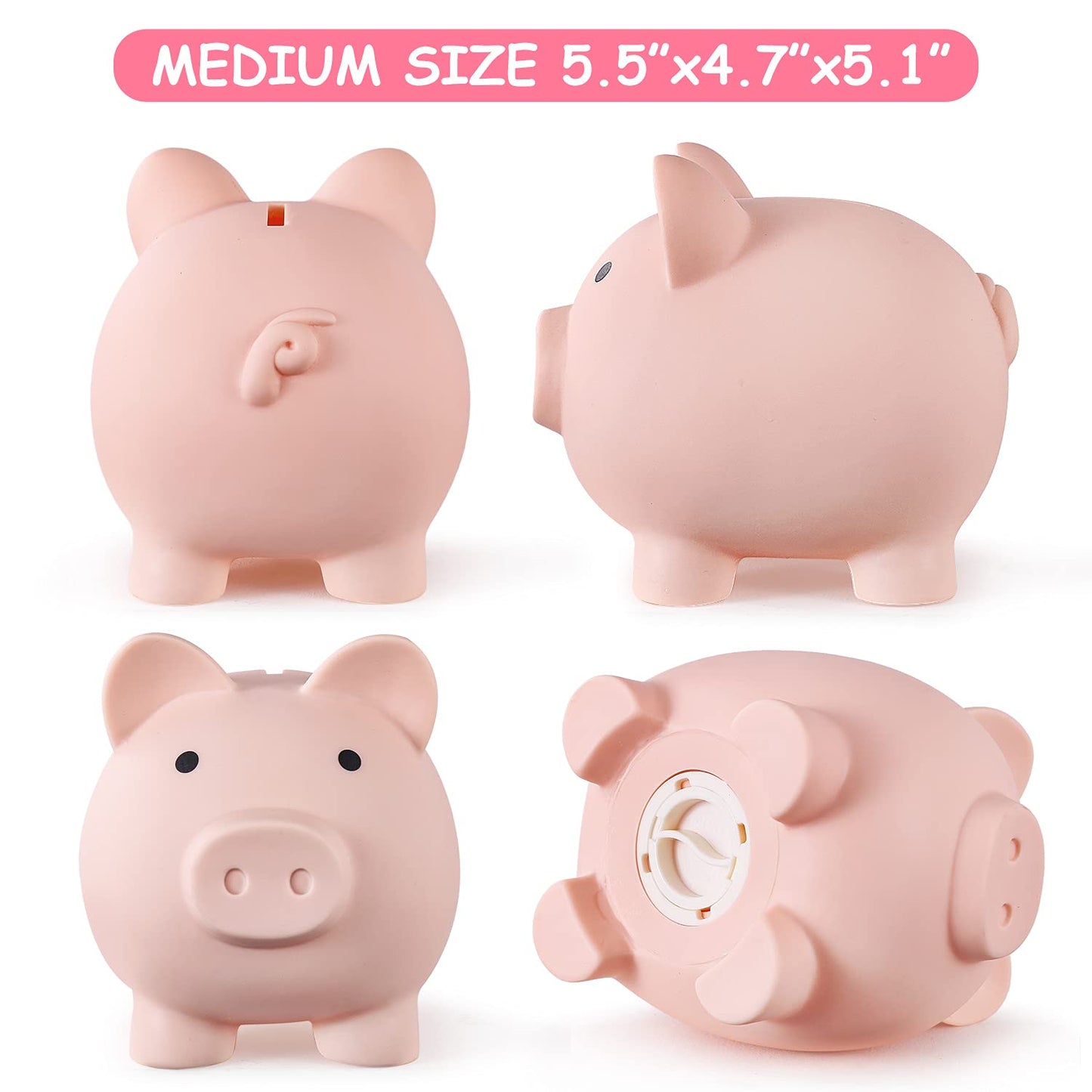 Pjdrllc Piggy Bank, Unbreakable Plastic Money Bank, Coin Bank For Girls And Boys, Medium Size Piggy Banks, Practical Gifts For Birthday, Easter, Baby Shower (Flesh-Colour)