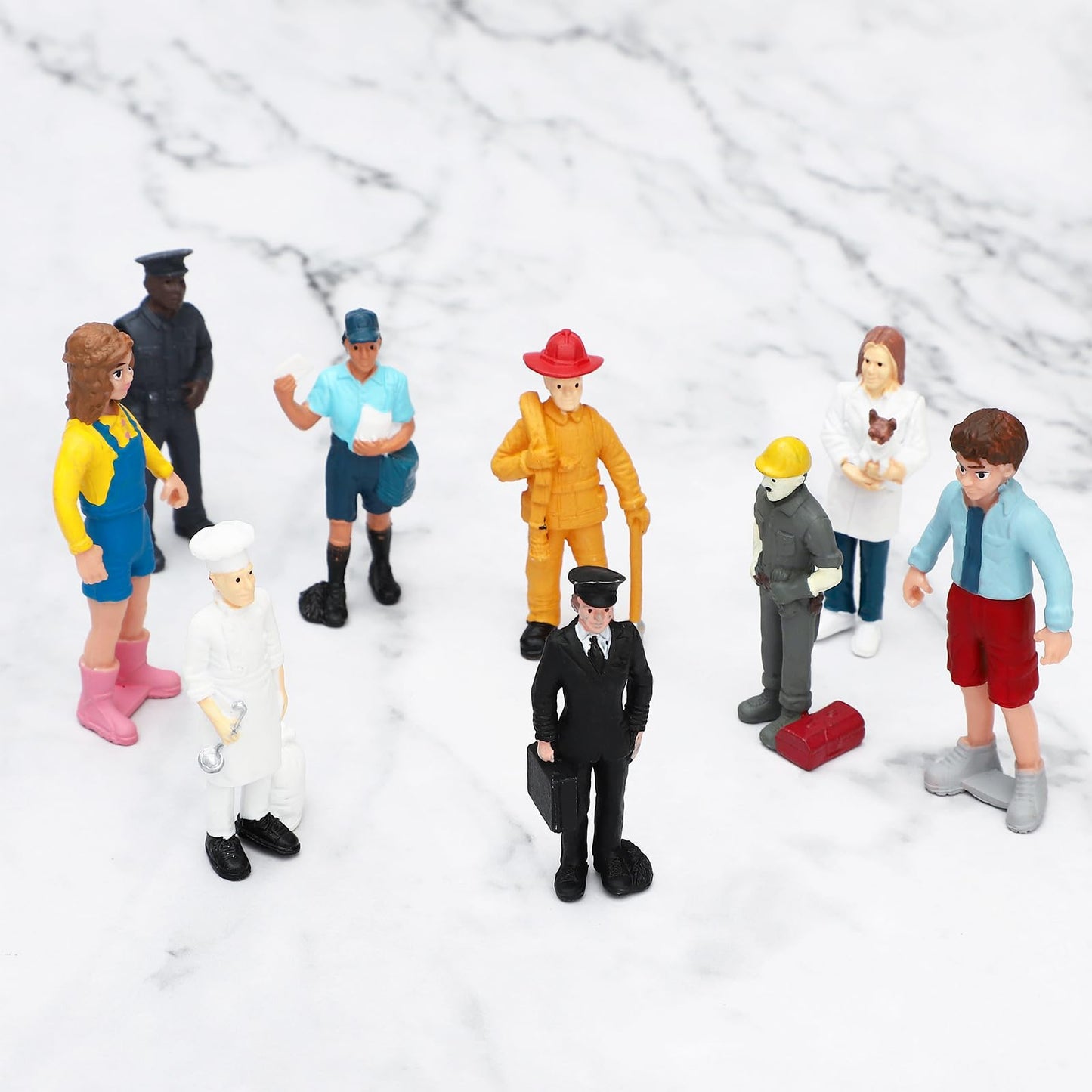 Onest 9 Pieces Little People Figurines Hand Painted People Action Figures Toys Realistic Detailed Policeman Pilot Fireman Mailman Chef Figurine Model Toys For Kids Toddlers