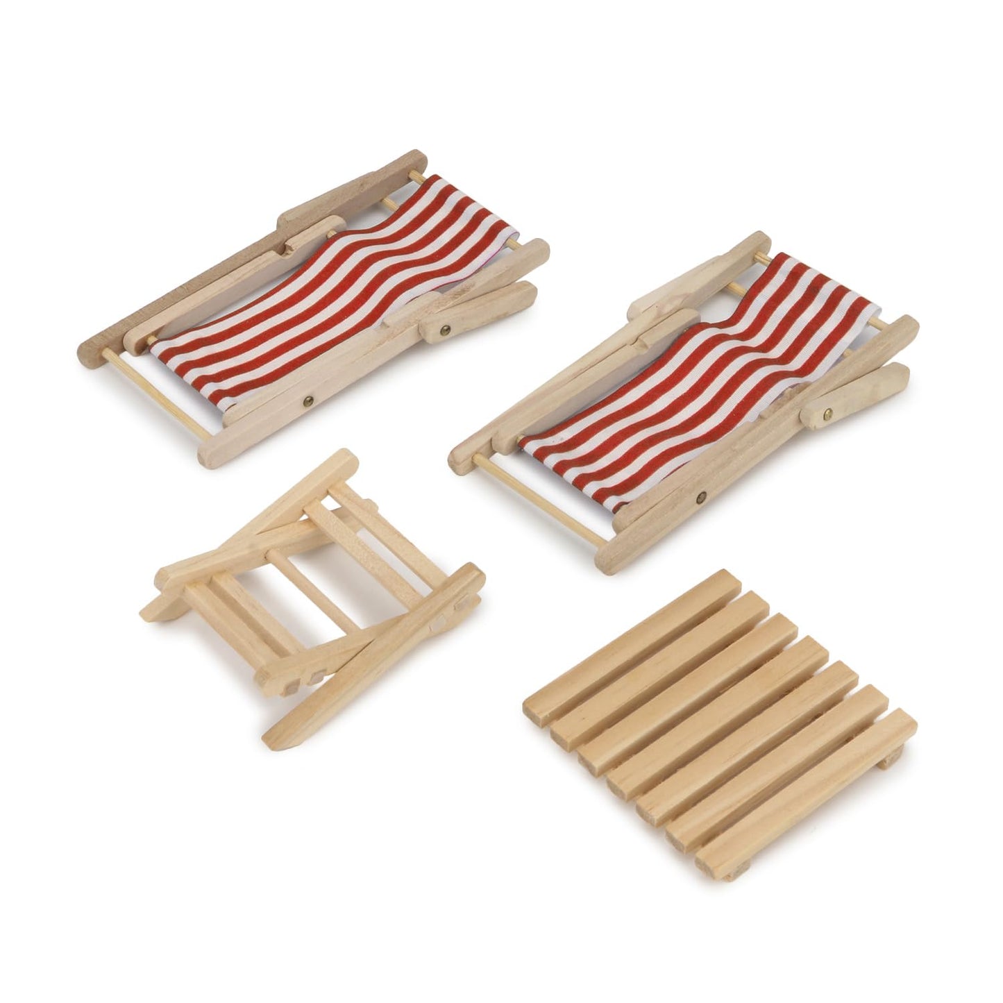 Miniature Beach Chair & Table 3Pcs 1:12 Dollhouse Furniture Model Foldable Chairs Folding Beach Sunbath Chair Props Cake Diy Gar