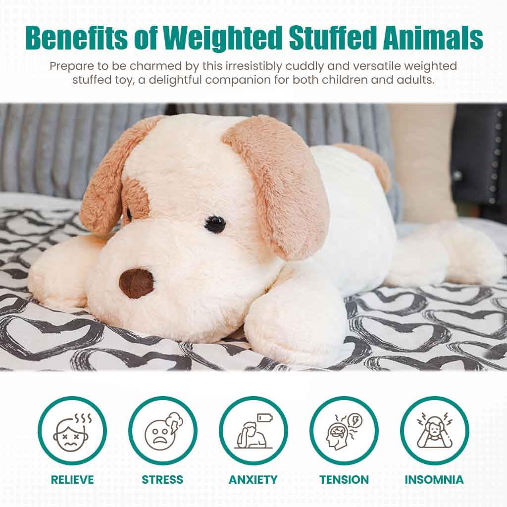 CUDDLERY Large Cream Weighted Plush Dog - 27" 6 lbs Luxury Stuffed Animal for Kids & Adults