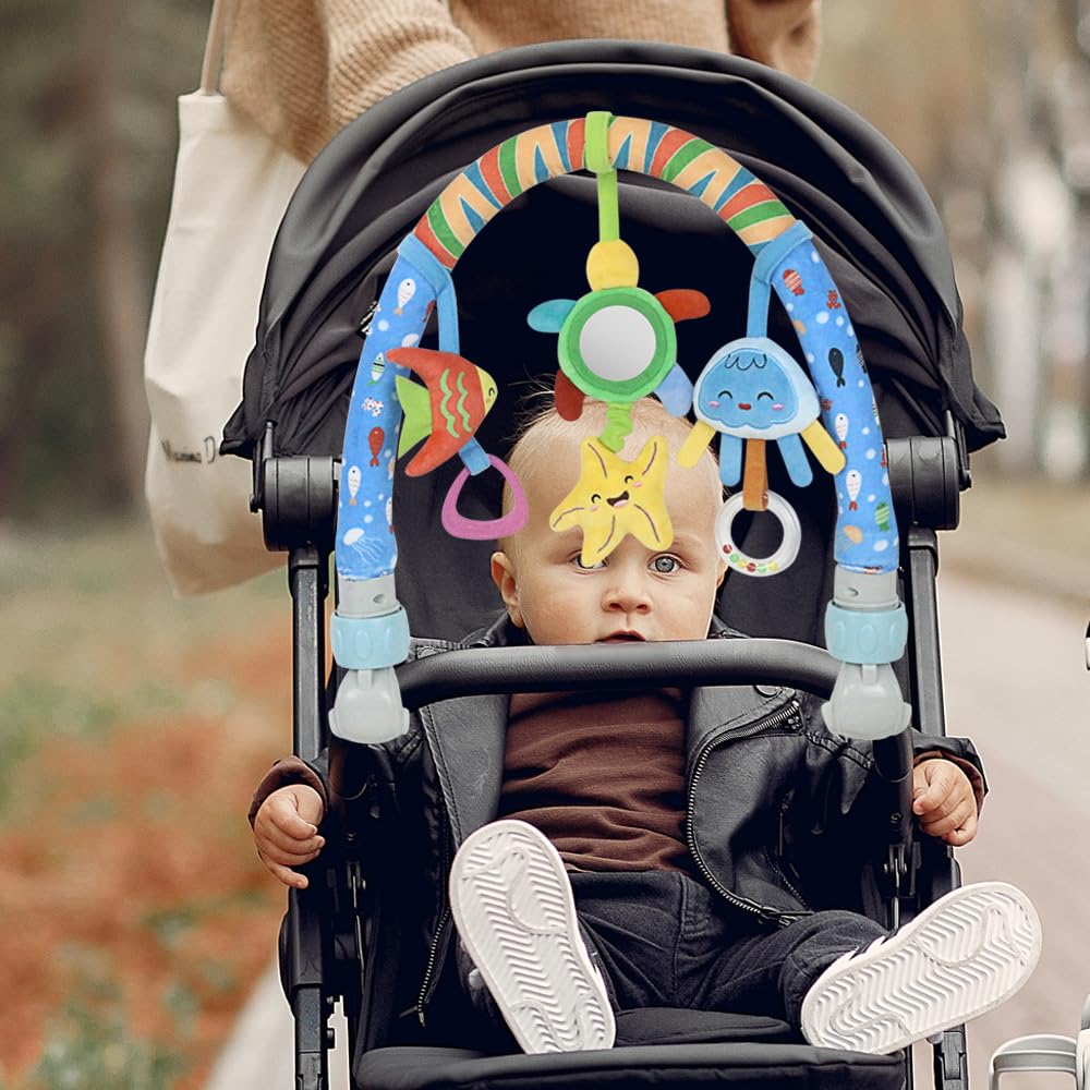 Caterbee Baby Baby Bouncer Toy bar, Clip on Crib & Pram Activity Bar Toy Travel Arch Bassinet Toys for Toddlers (Star)