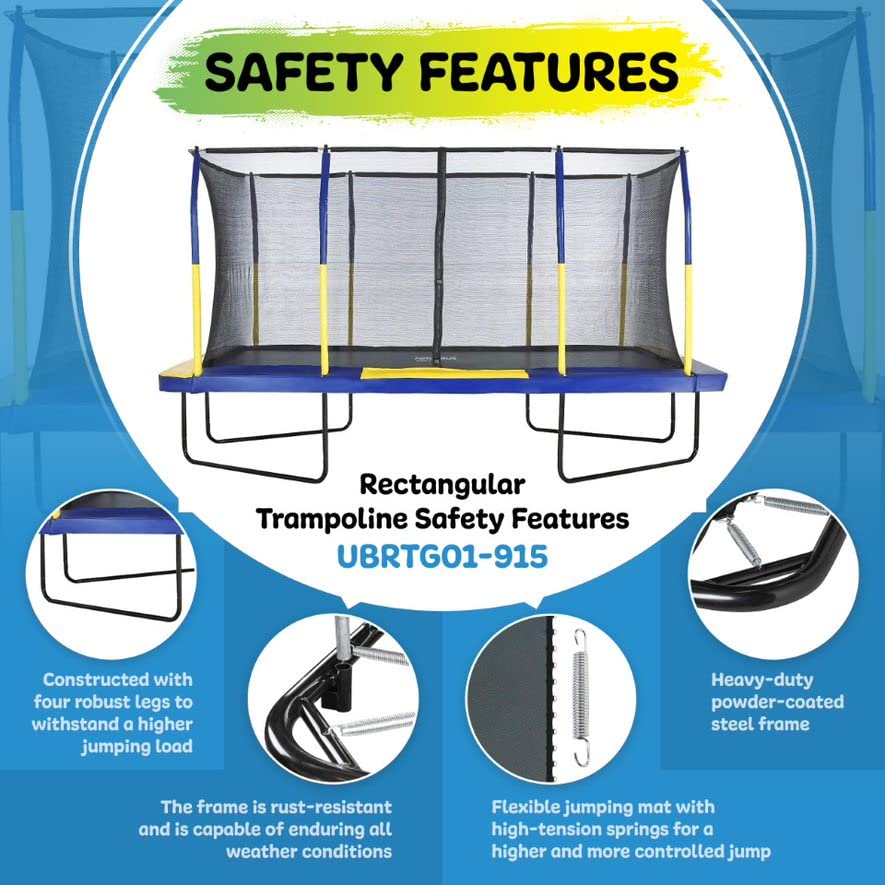 Upper Bounce Rectangle Trampoline Set enhanced Top-Ring Enclosure System - Outdoor Recreational Trampolines - Gymnastics Rectangular Trampoline Kids - mature-themeds Supports Upto 500 lbs