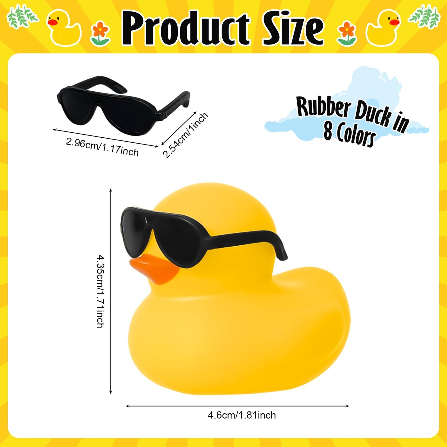 Hoemwarm 24 Set Mini Rubber Ducks With Sunglasses, Mini Rubber Duck In Bulk Tiny Duck Bath Rubber Duck For Car Dashboard Decorat