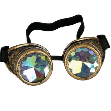Raves Glasses With Rainbow Crystal Glass Lens Kaleidoscope Goggles Funky Prism Steampunk Glasses For Cosplay Party
