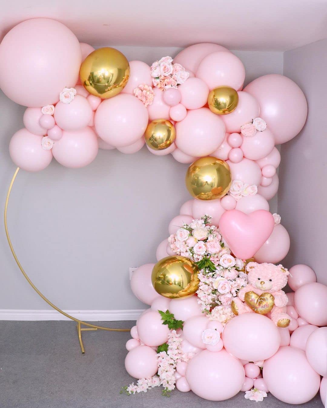 140Pcs Pastel Pink Balloons Baby Pink Balloon Garland Arch Kit 5/10/12/18 Inch Latex Pink Balloons Different Sizes As Gender Rev