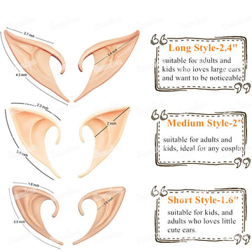 Secaden Cosplay Fairy Pixie Elf Ears Soft Pointed Ears Tips Anime Party Dress Up Costume Accessories (Short Style)