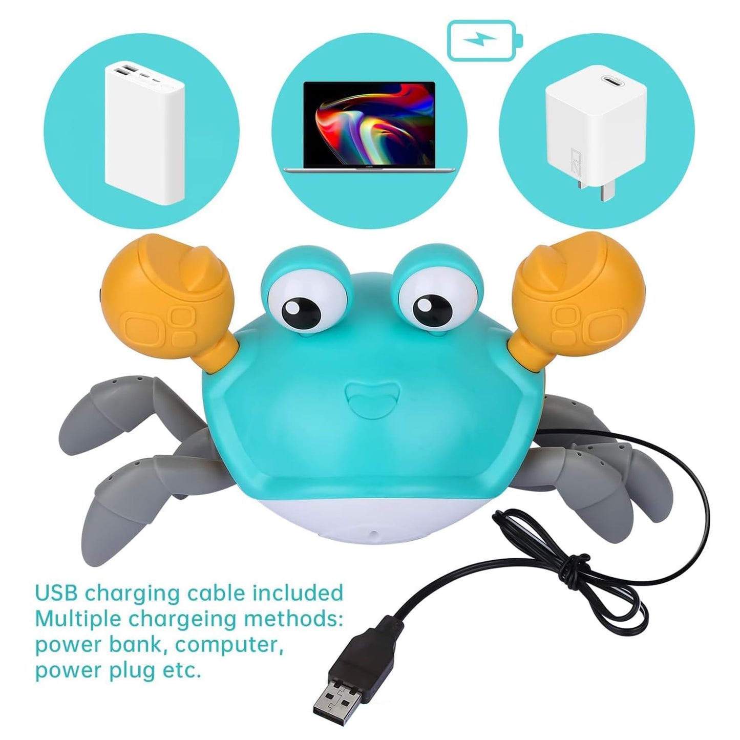 Pintreeland Crawling Crab Baby Toys With Music & Light, Tummy Time Interactive Toddler Toy Automatically Avoid Obstacles For Boys Or Girls (Blue)