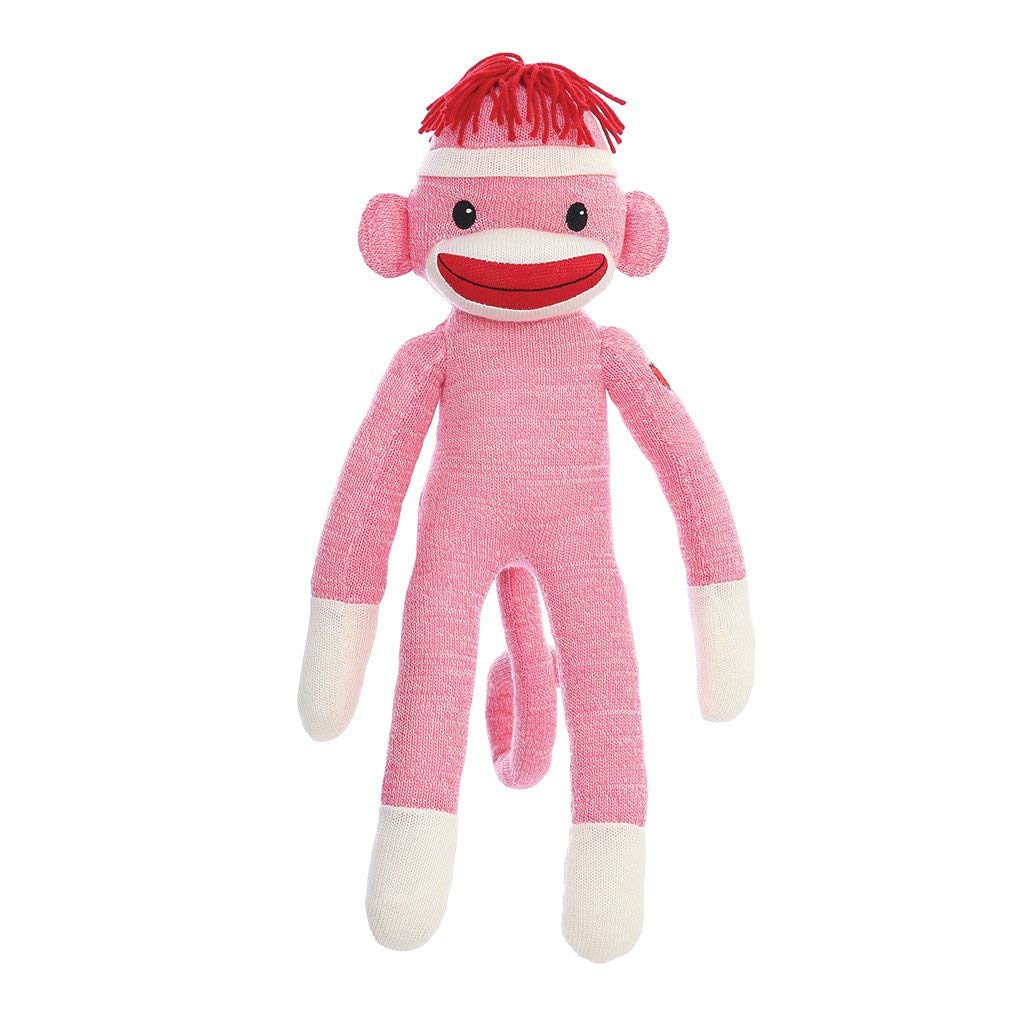 Plushland Adorable Sock Monkey, The Original Traditional Hand Knitted Stuffed Animal Toy Gift-For Kids, Babies, Teens, Girls And Boys Baby Doll Present Puppet 20 Inches (New Pink)