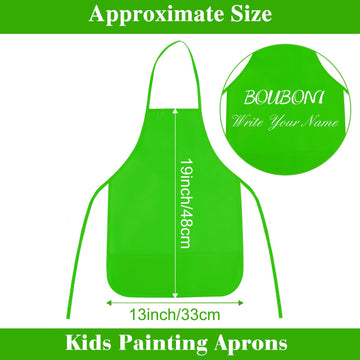BOUBONI Green Kids Painting Aprons - 24 Pieces, Toddler Art Aprons with 2 Pockets for Crafts and Activities