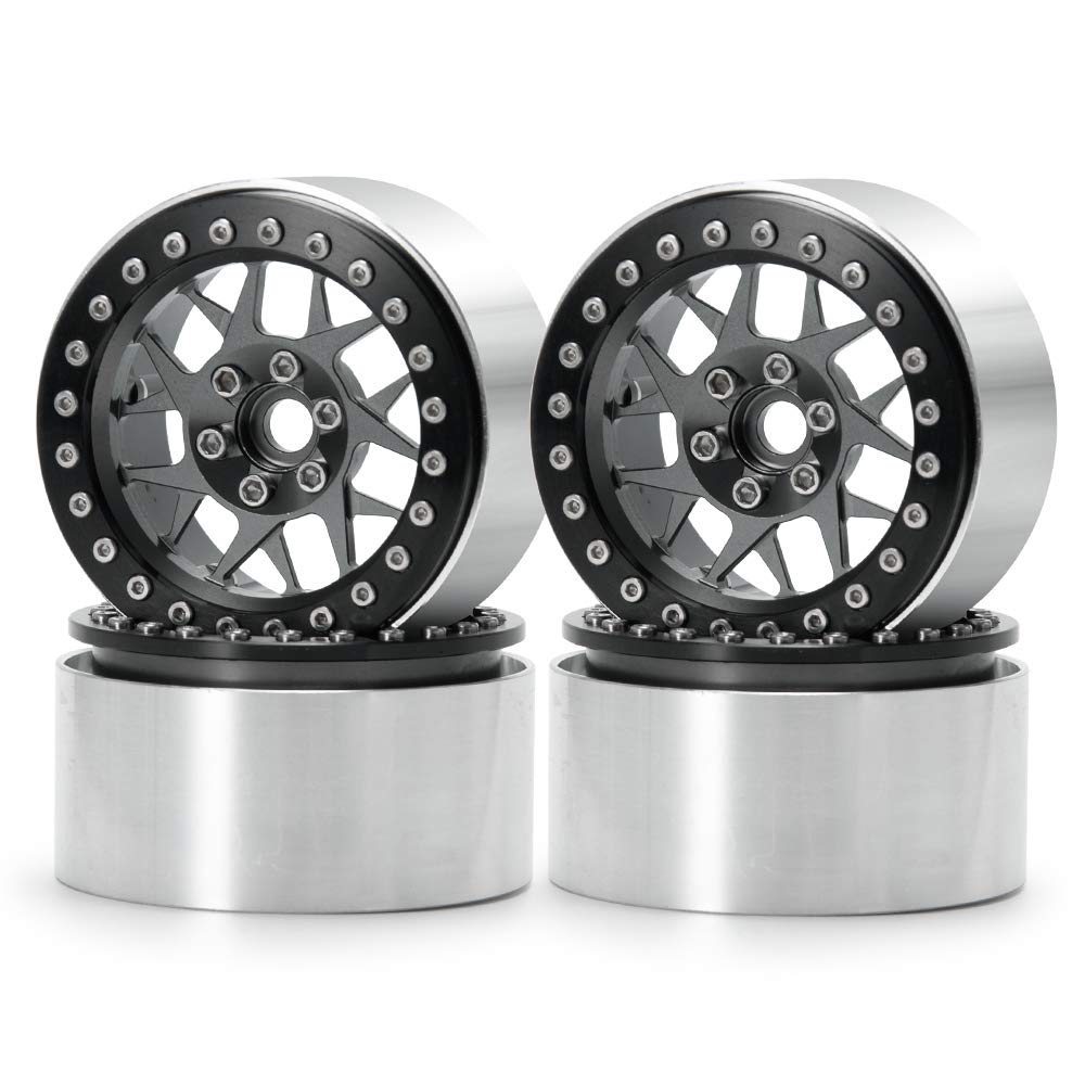 RCLIONS 2.2inch Beadlock Wheels Rims 35mm for 1/10th Scale RC Rock Crawler Model Car -Pack of 4 (Titanium Color)