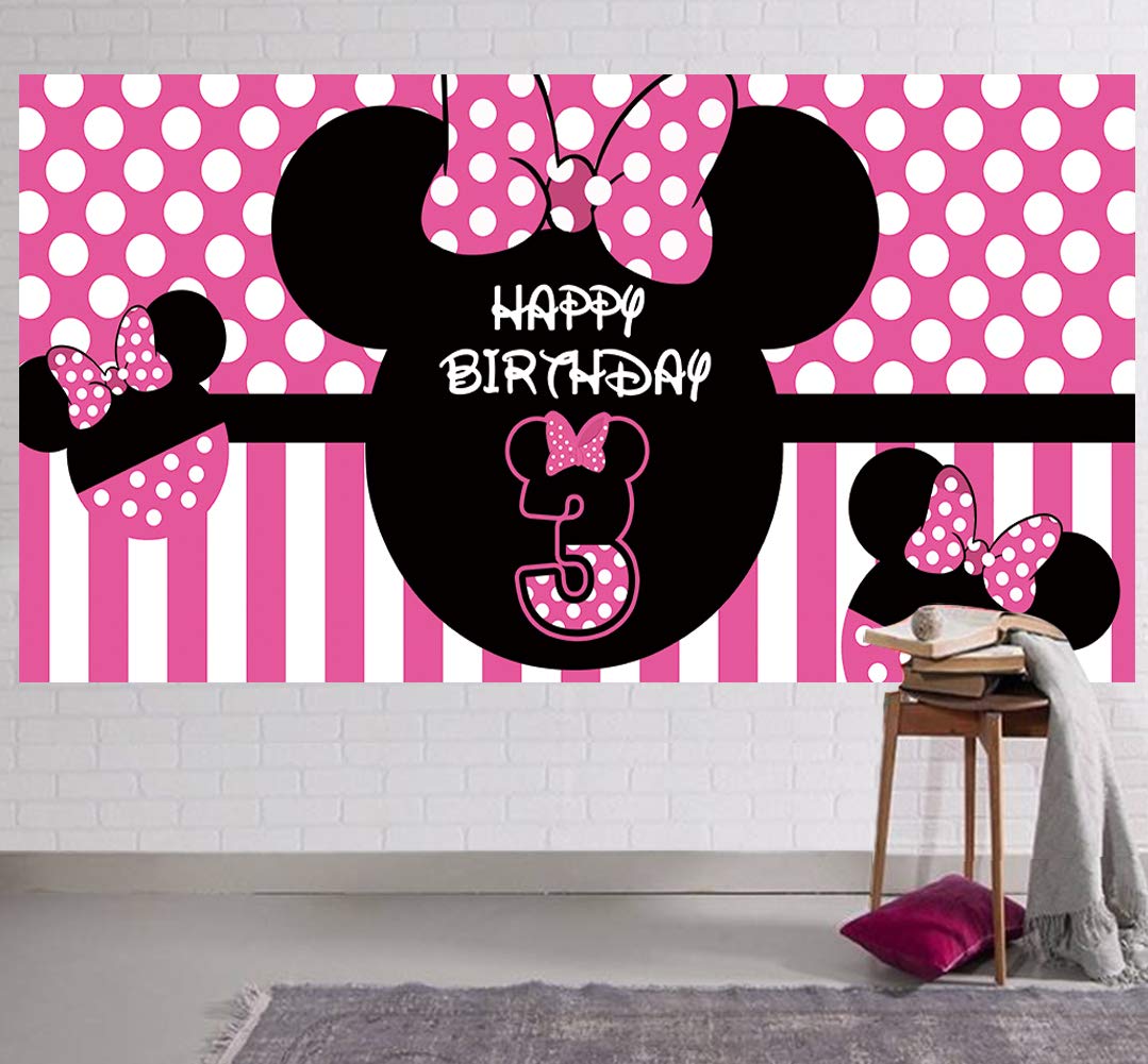 Minnie Mouse 3Rd Birthday Backdrop, Minnie Mouse 3Rd Birthday Banner Party Supplies, Minnie Mouse 3Rd Birthday Decorations, Thir