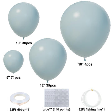 140Pcs Dusty Baby Blue Balloon Arch Garland Kit,Slate Fog Baby Blue 5/10/12/18 Inch Balloons For Men Boy Baby Shower Bridal Show