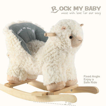 Rock My Baby Baby Rocking Horse Alpaca Llama With Chair, Plush Stuffed Animal Rocker, Wooden Rocking Toy Llama Animal Ride On Fo