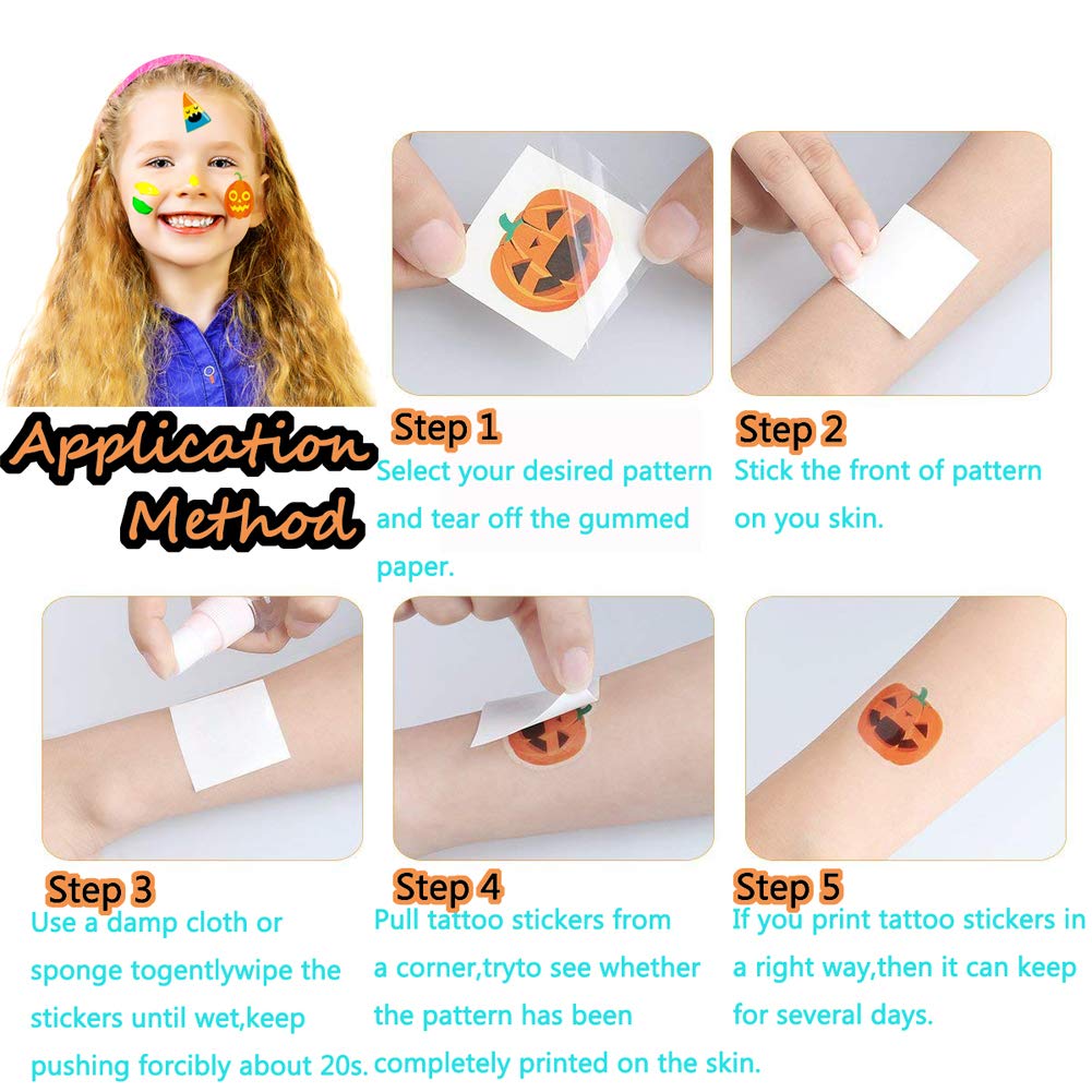 144 Pcs Halloween Temporary Tattoos, Waterproof Pumpkin Tattoos Stickers For Kids Children Party Favors, 72 Patterns Multicolor
