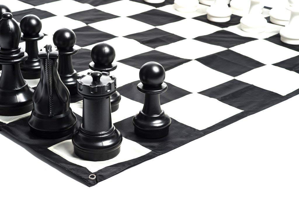 Megachess Large Premium Chess Set With 16 Inch Tall King Black And White With Quick Fold Nylon Mat