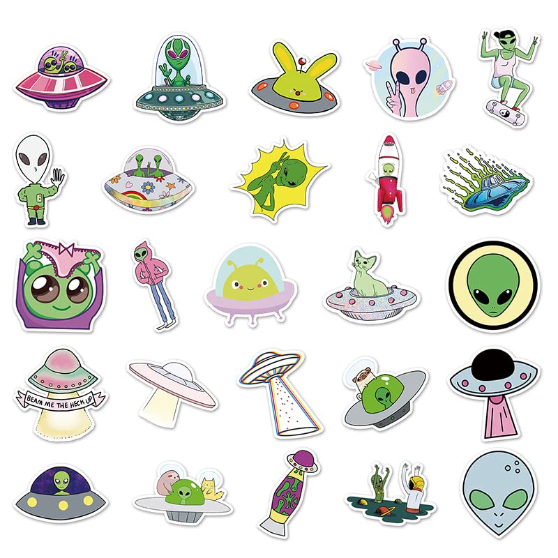 Alien Stickers, Cool Ufo Stickers For Teens,Vinyl Waterproof Stickers, Laptop Skateboard Computer Stickers For Kids, Teens, Adul