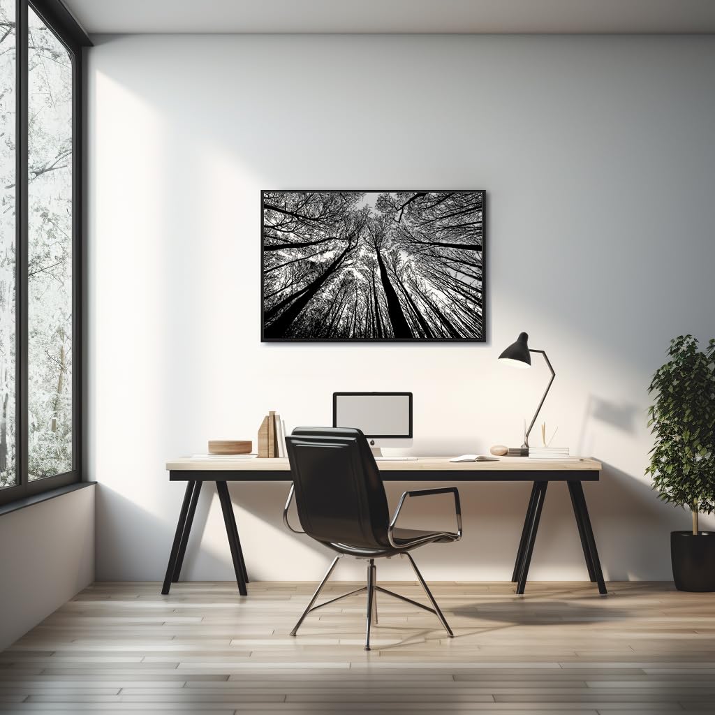 Bgraamiens Puzzle-Forest In Black And White-1000 Pieces Creative Black And White Nature Scenery Hard Puzzle Blue Board Jigsaw Pu