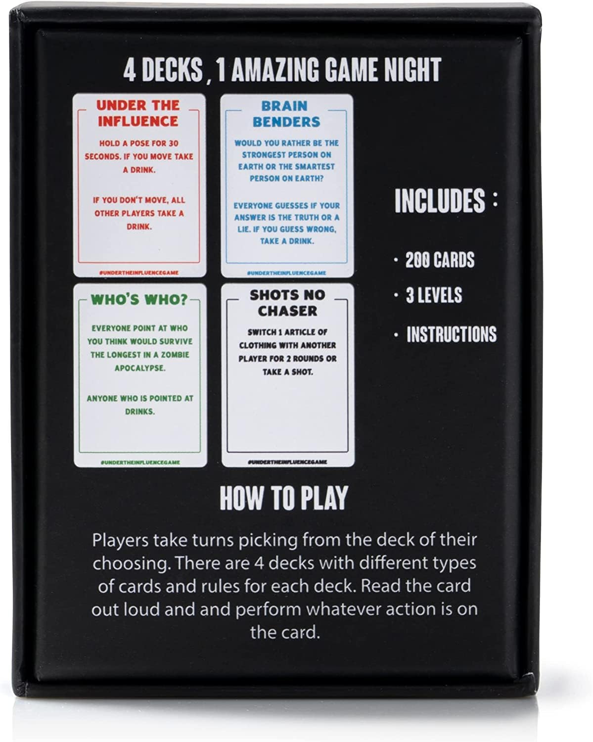 Under The Influence Fun Drinking Game For Your Next Pregame, Kickback, Or Game Night - 200 Cards Packed With Fun Challenges, Dar